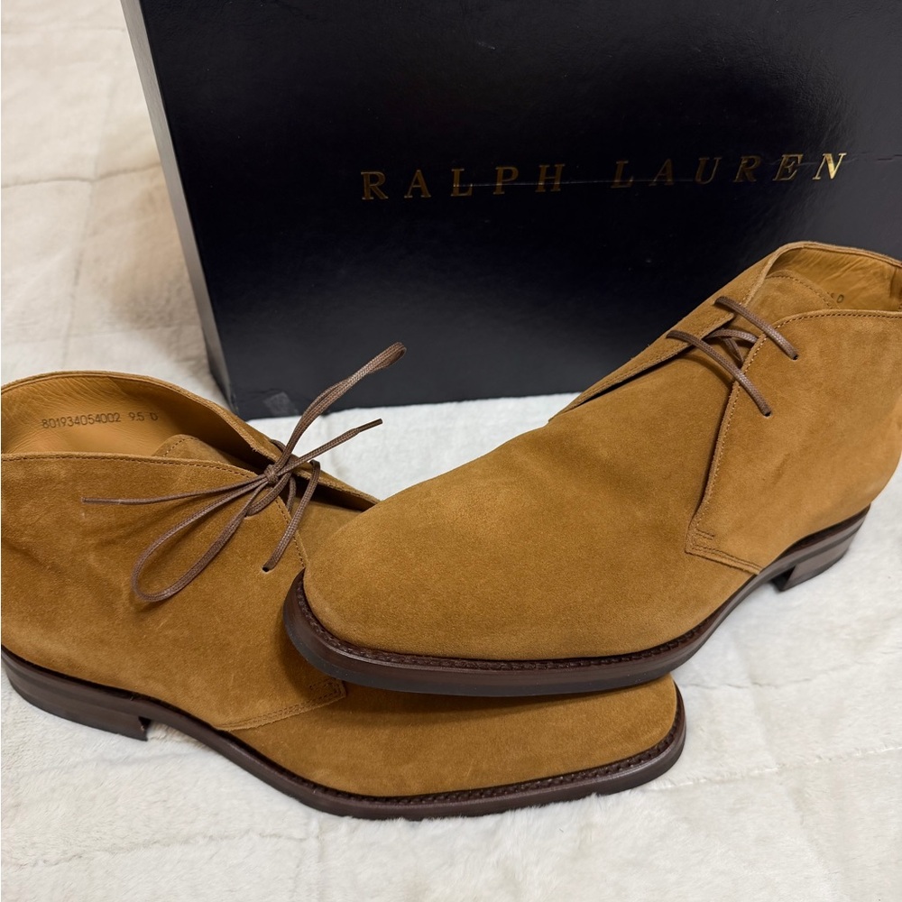 NEW! $1,295 Ralph Lauren Purple Label Frasco Tan Suede Chukka Boots Shoes 9.5